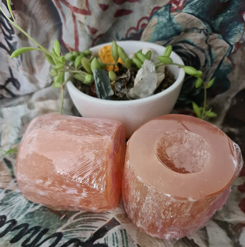 Peach Selenite Tealight Holder